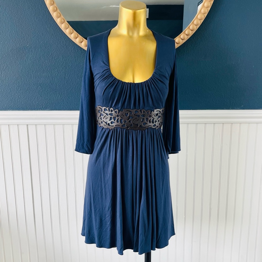 SKY Elegant Navy Blue tunic / top belt Accents